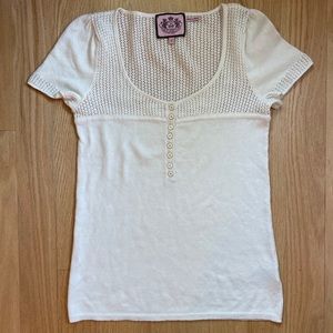 JUICY COUTURE SWEATER Shell SHORT SLEEVE IVORY SMALL EYELET COTTON CASHMERE Knit